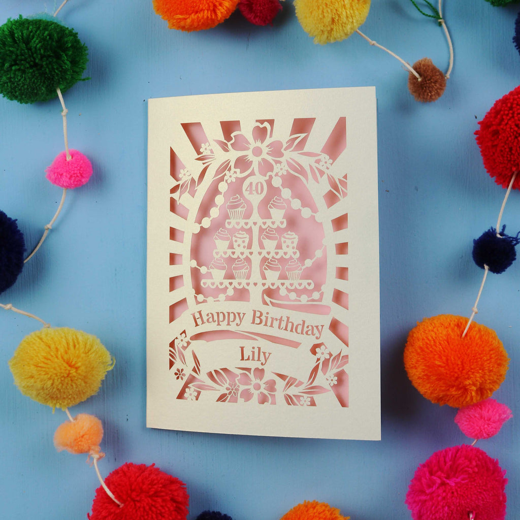 40th Birthday Card – Personalised Laser Cut Cupcake Stand Design