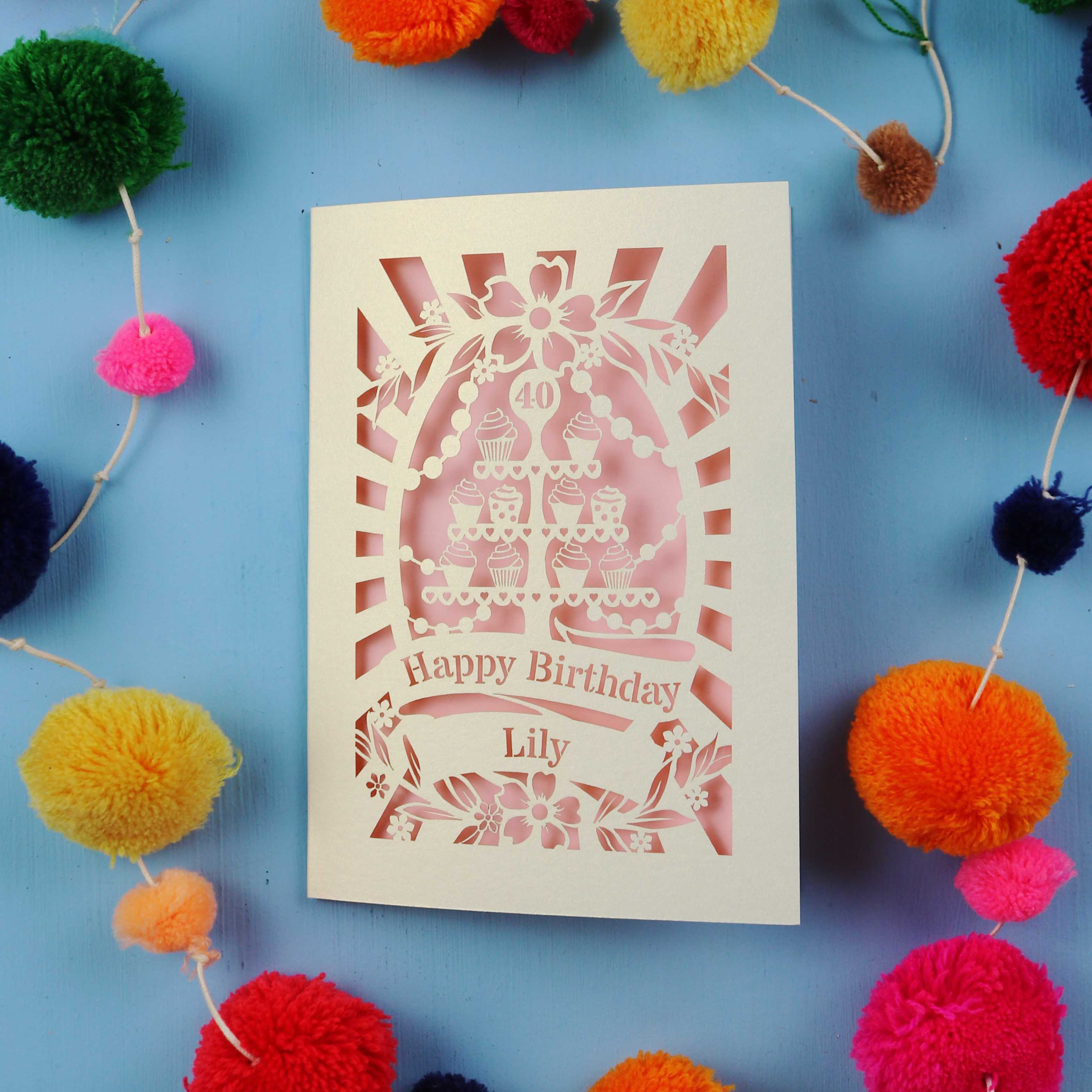 40th Birthday Card – Personalised Laser Cut Cupcake Stand Design