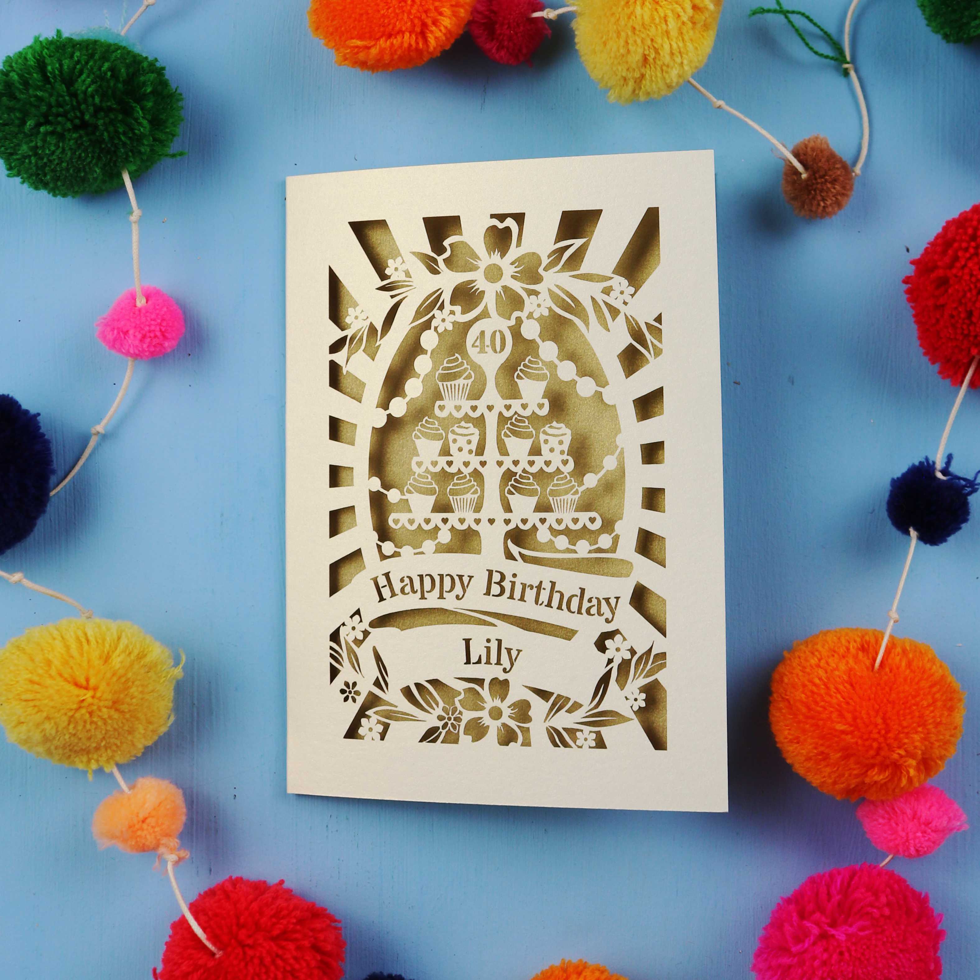 40th Birthday Card – Personalised Laser Cut Cupcake Stand Design