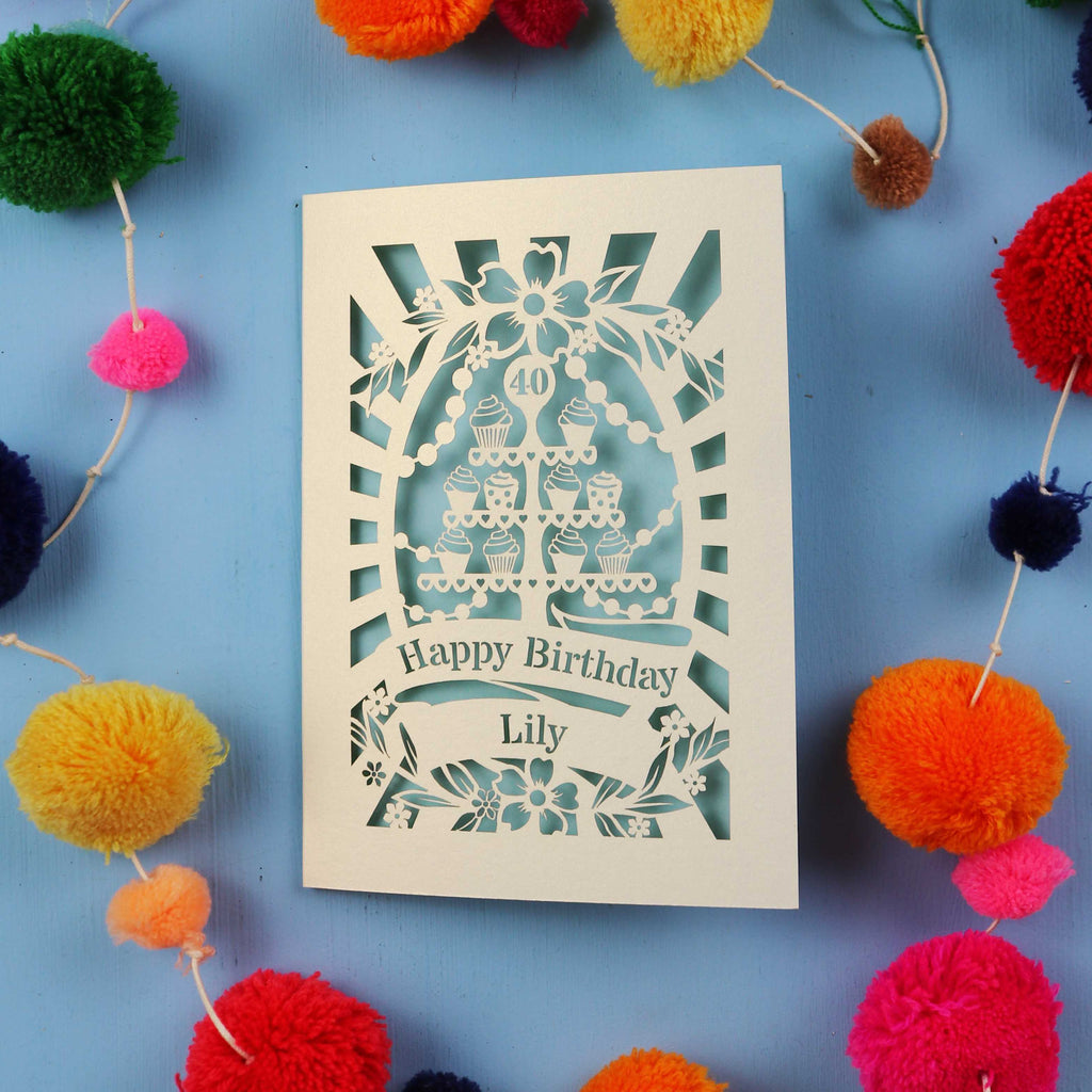 40th Birthday Card – Personalised Laser Cut Cupcake Stand Design