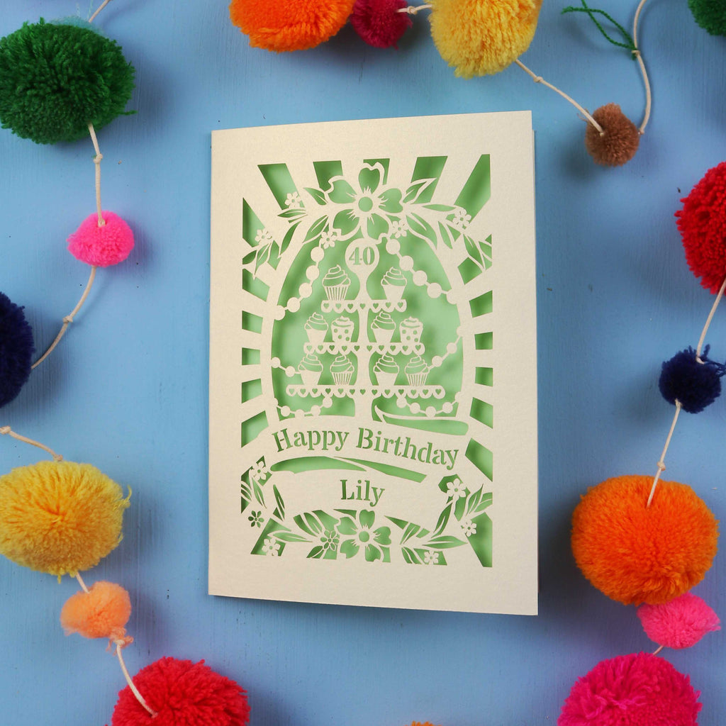 40th Birthday Card – Personalised Laser Cut Cupcake Stand Design