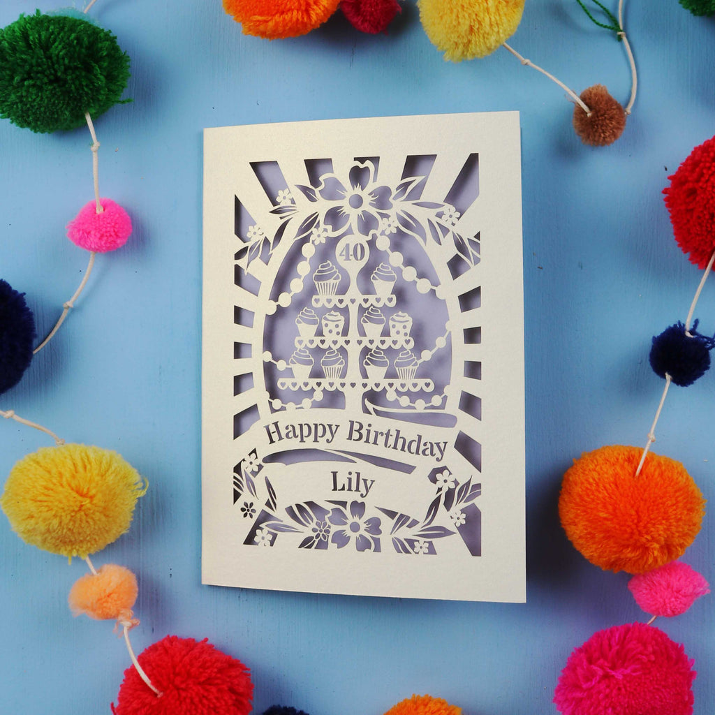40th Birthday Card – Personalised Laser Cut Cupcake Stand Design