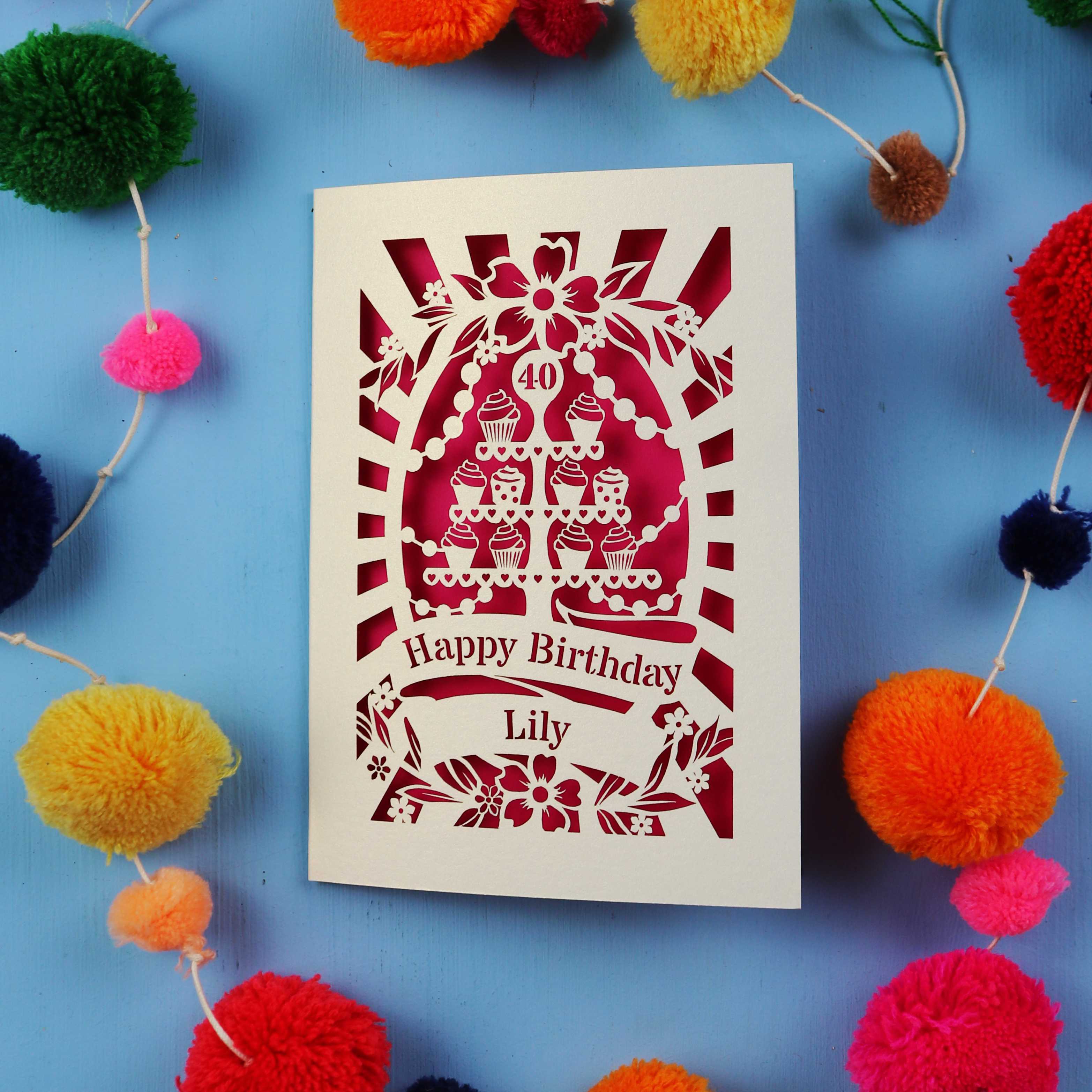 40th Birthday Card – Personalised Laser Cut Cupcake Stand Design