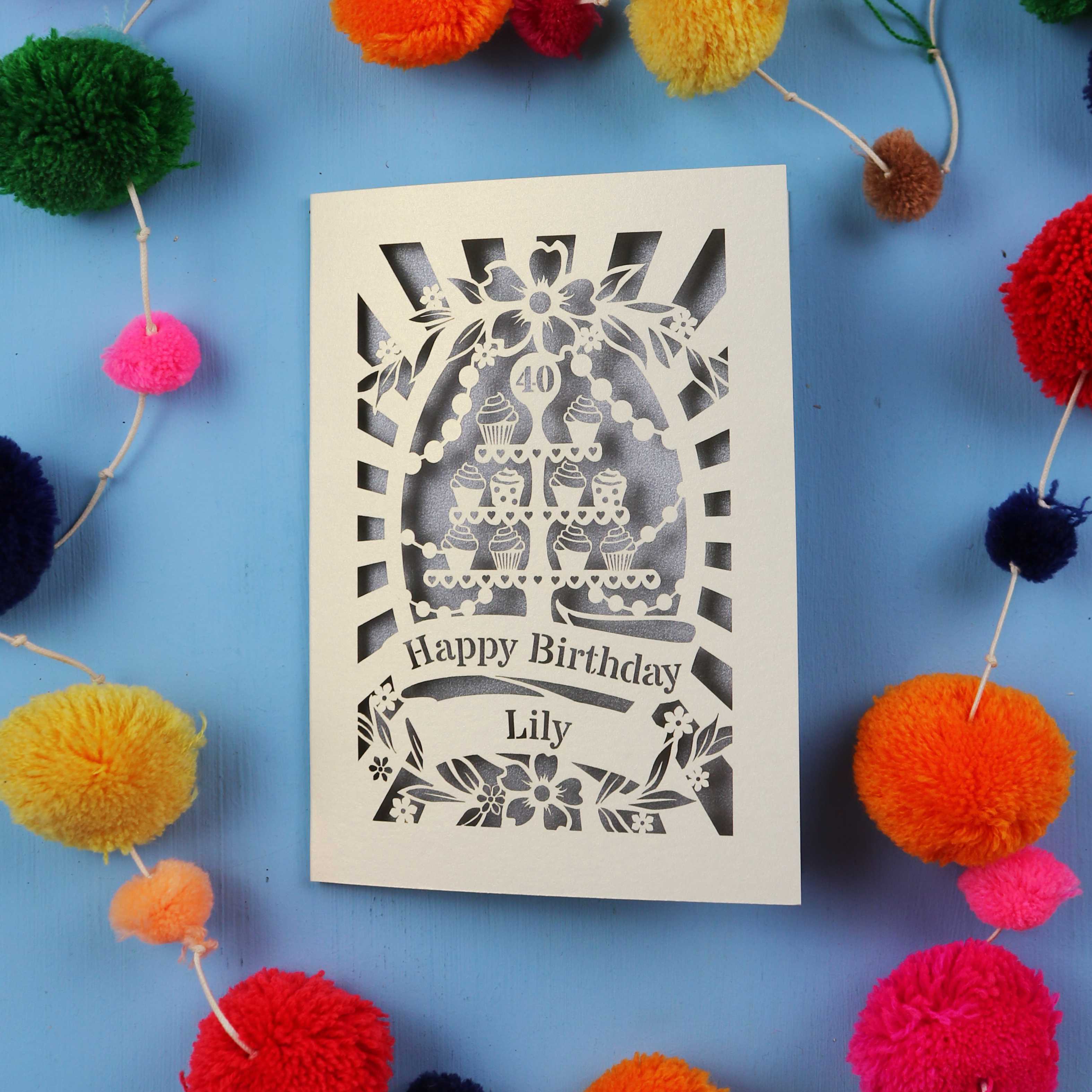 40th Birthday Card – Personalised Laser Cut Cupcake Stand Design