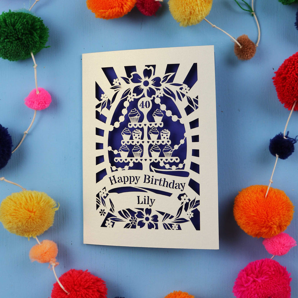 40th Birthday Card – Personalised Laser Cut Cupcake Stand Design