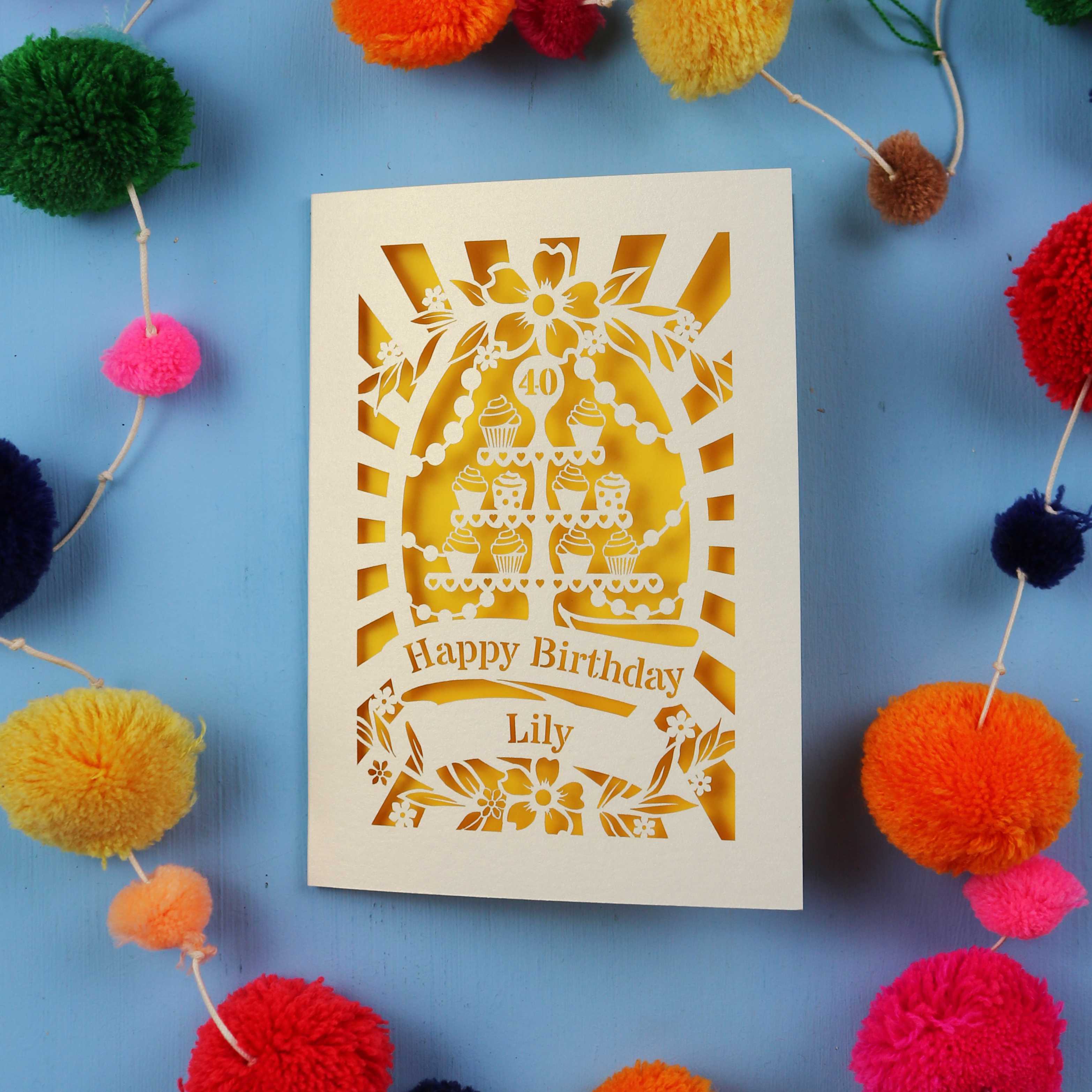 40th Birthday Card – Personalised Laser Cut Cupcake Stand Design