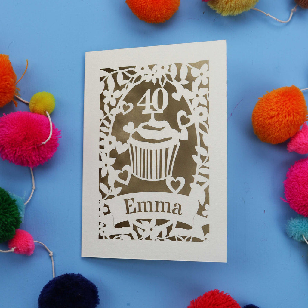 40th Birthday Card – Personalised Laser Cut Cupcake Design