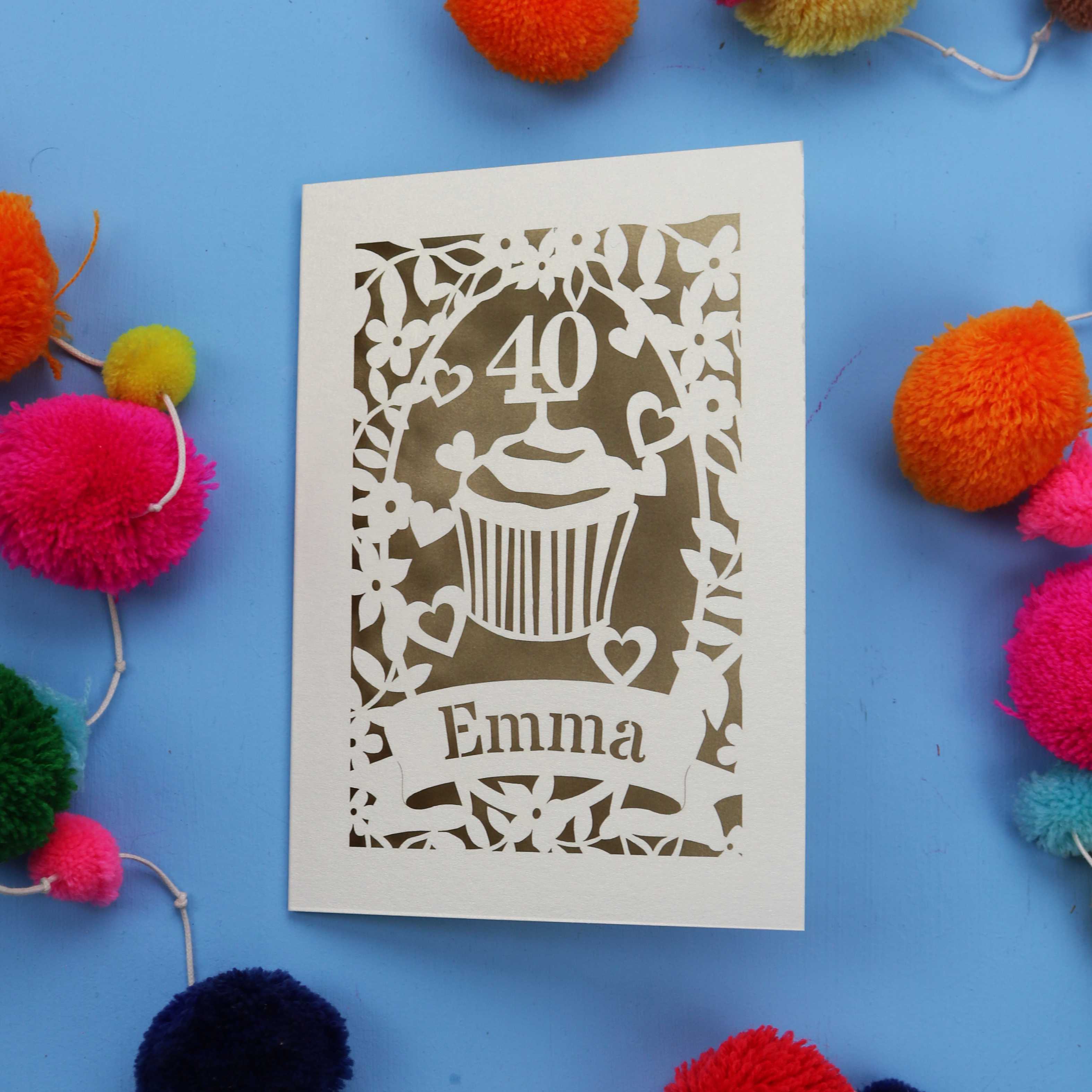 40th Birthday Card – Personalised Laser Cut Cupcake Design