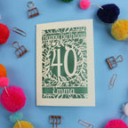 40th Birthday Card – Personalised Laser Cut Flower Design