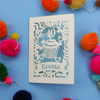 40th Birthday Card – Personalised Laser Cut Cupcake Design