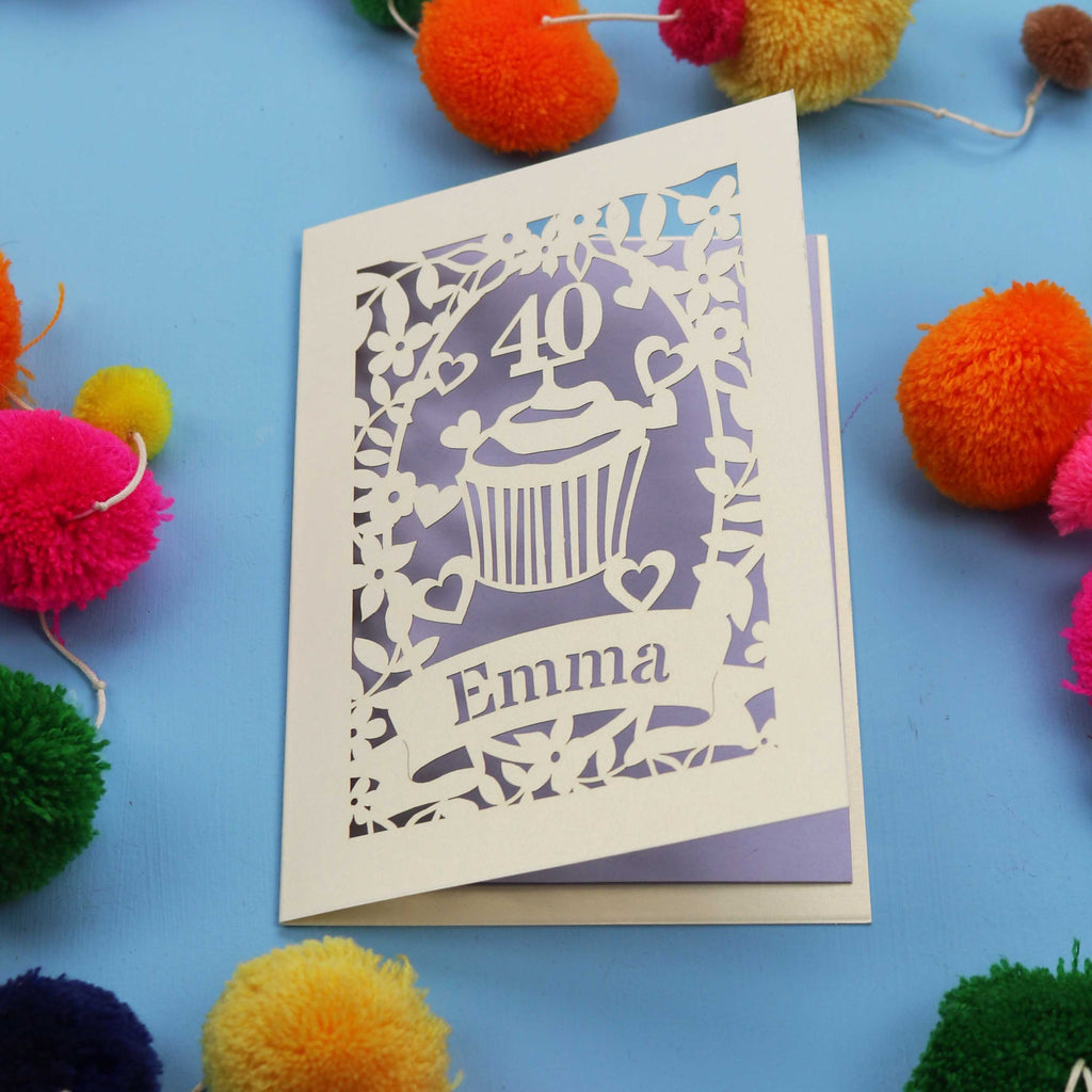 40th Birthday Card – Personalised Laser Cut Cupcake Design