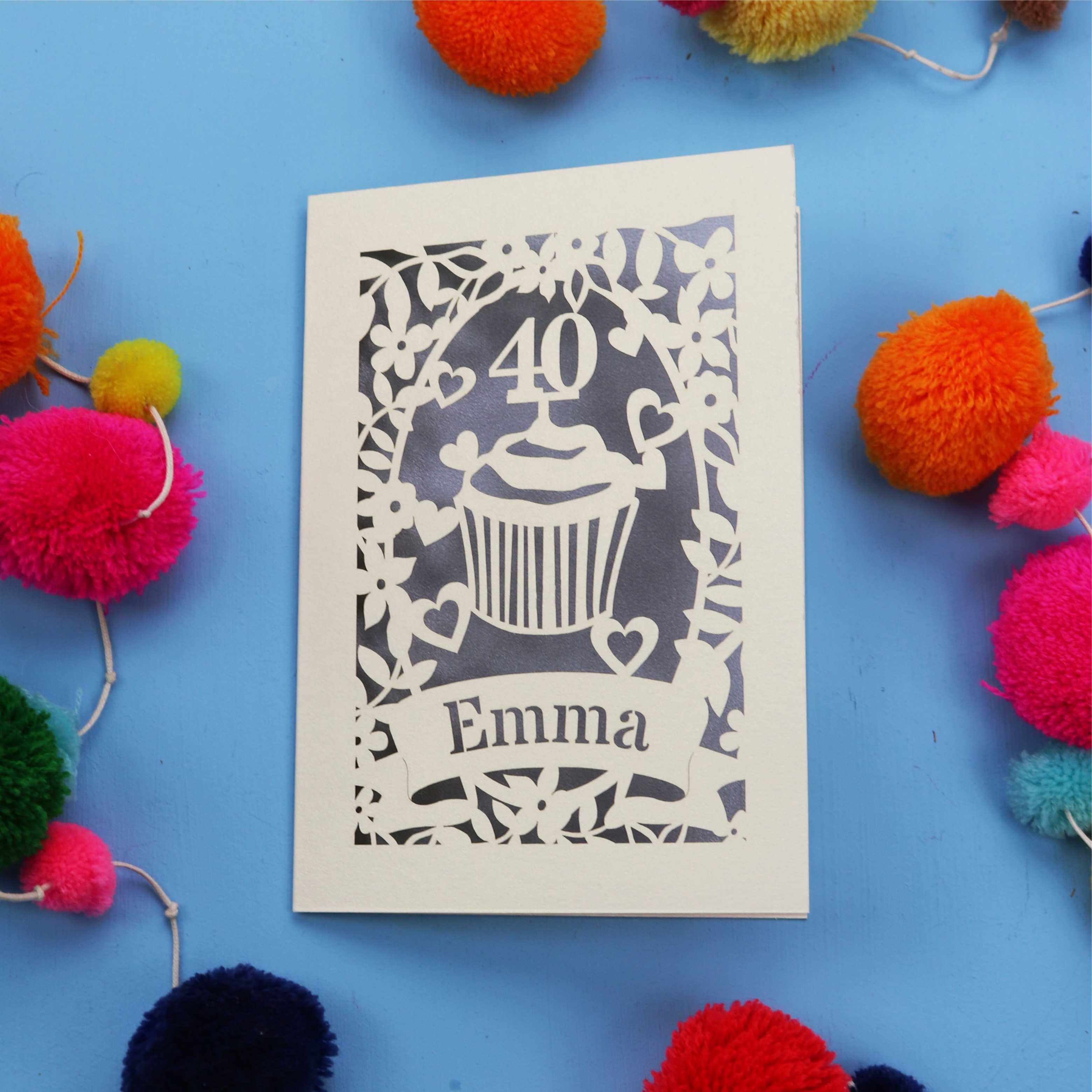 40th Birthday Card – Personalised Laser Cut Cupcake Design