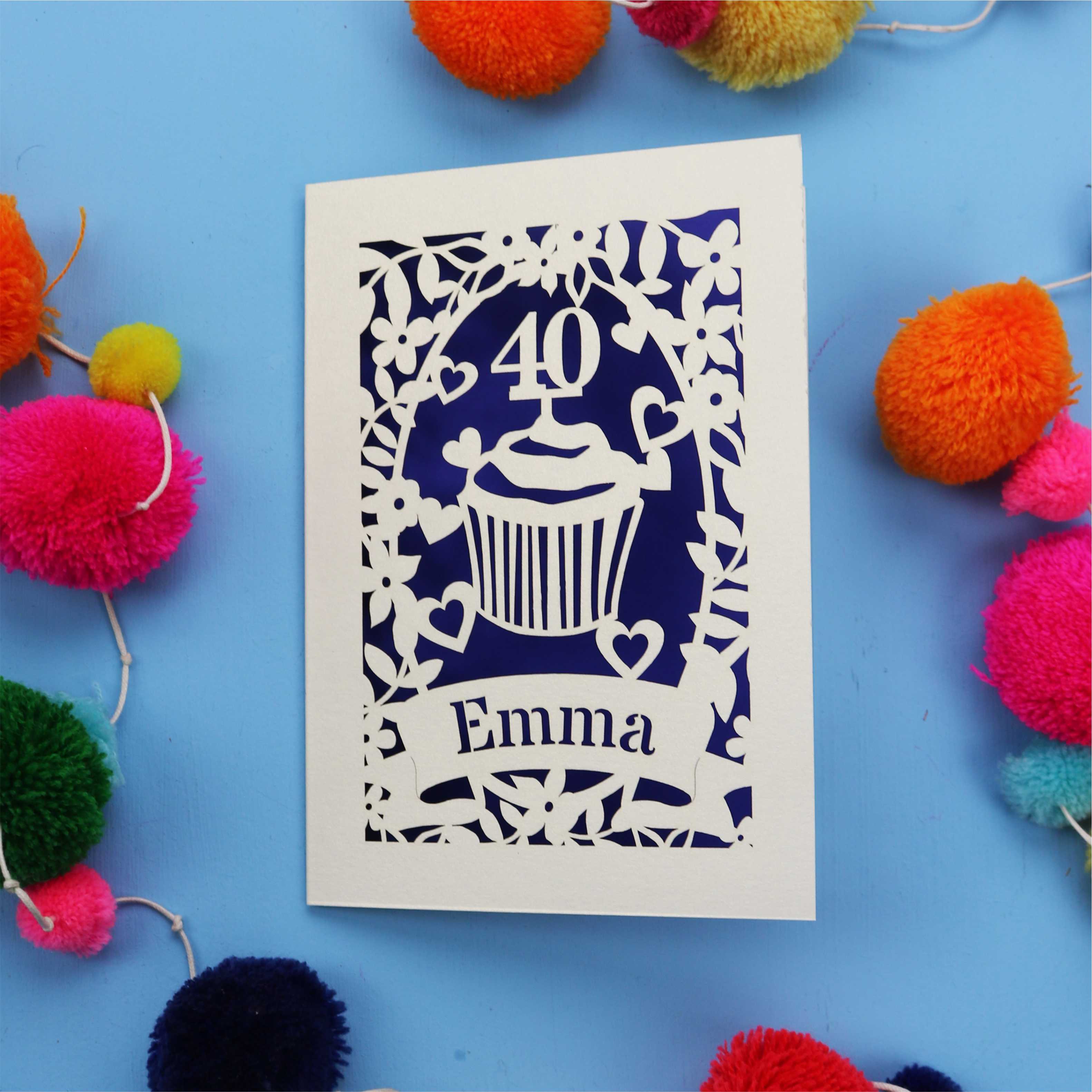 40th Birthday Card – Personalised Laser Cut Cupcake Design
