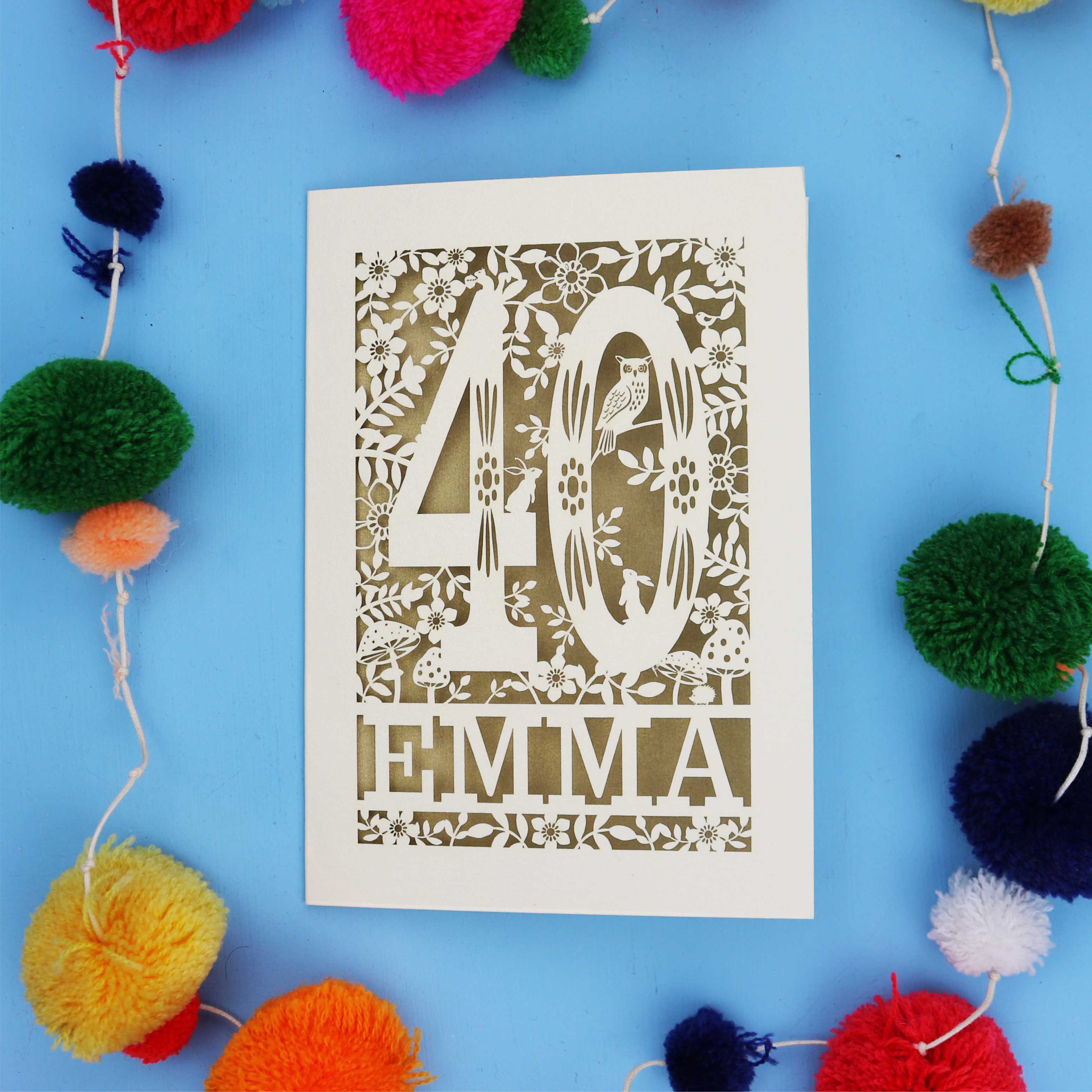 40th Birthday Card – Personalised Laser Cut Woodland Design