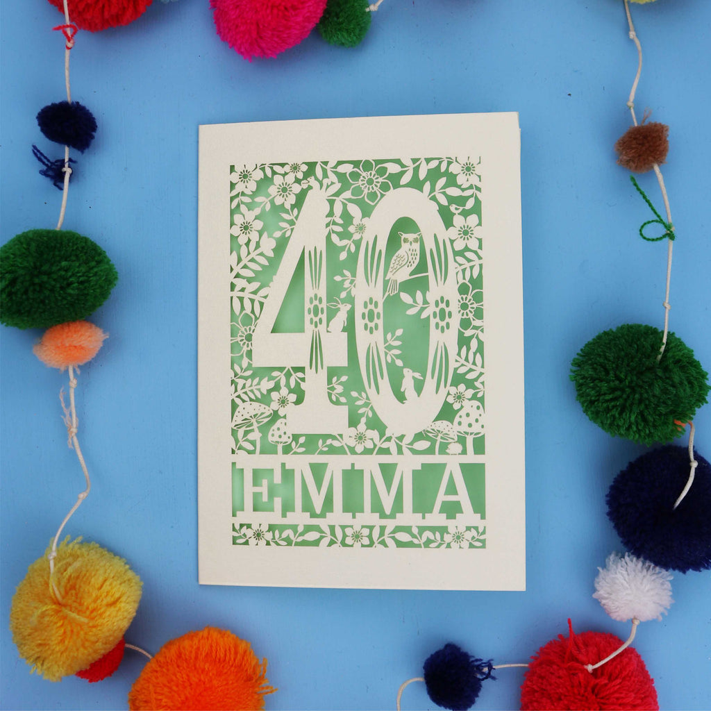 40th Birthday Card – Personalised Laser Cut Woodland Design