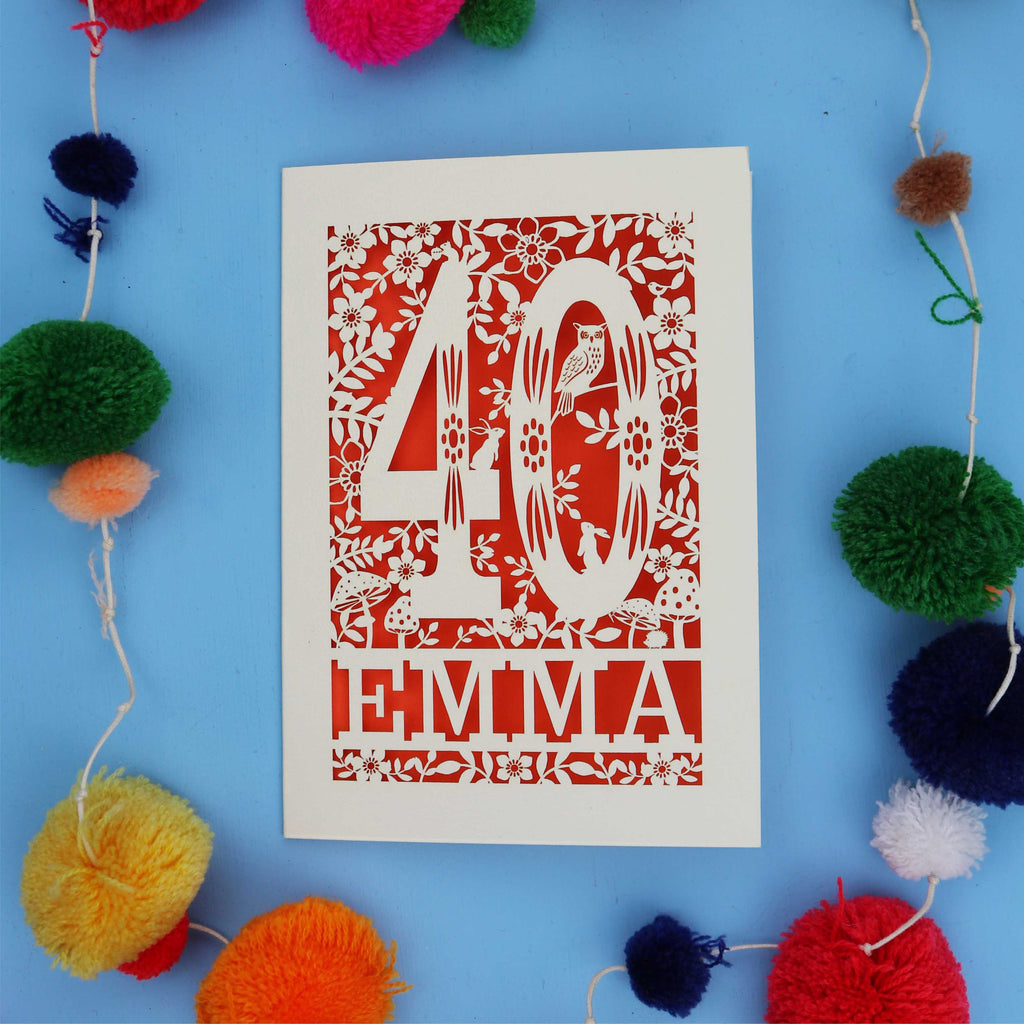 40th Birthday Card – Personalised Laser Cut Woodland Design
