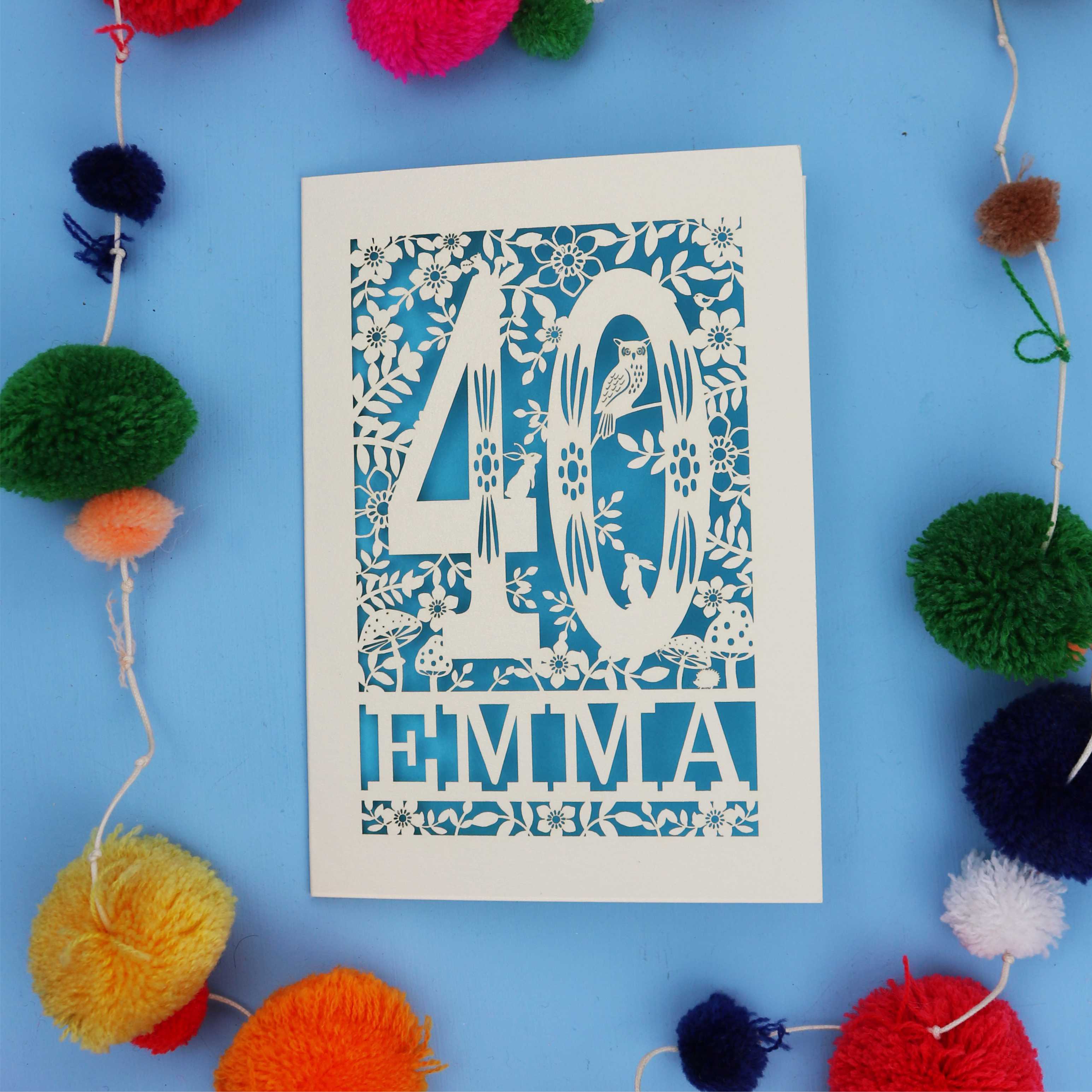 40th Birthday Card – Personalised Laser Cut Woodland Design