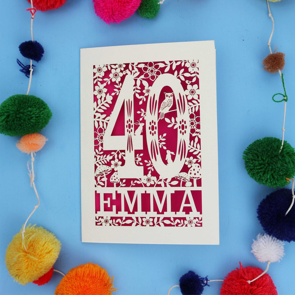 40th Birthday Card – Personalised Laser Cut Woodland Design