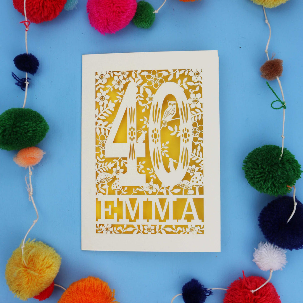 40th Birthday Card – Personalised Laser Cut Woodland Design