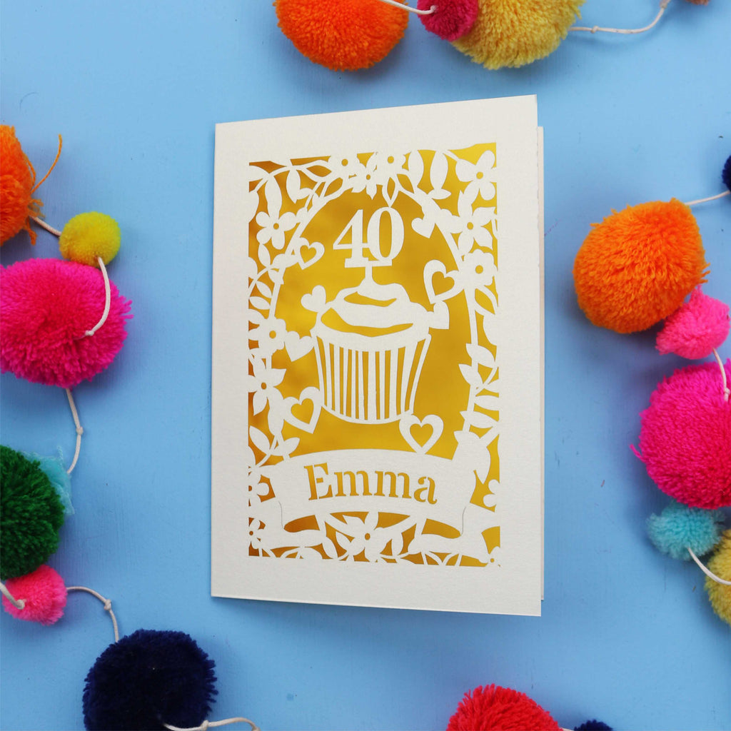 40th Birthday Card – Personalised Laser Cut Cupcake Design