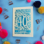 40th Birthday Card – Personalised Laser Cut Flower Design