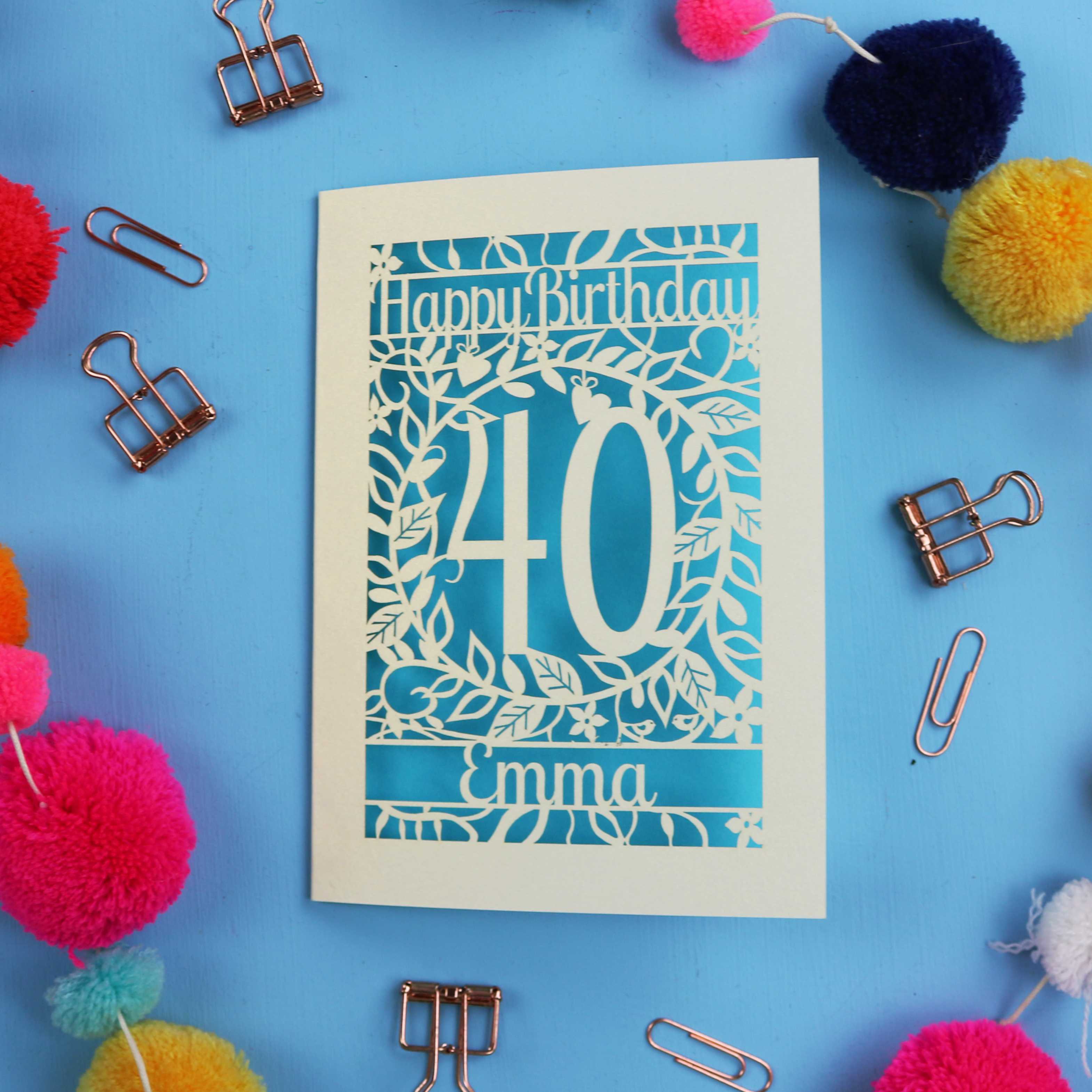 40th Birthday Card – Personalised Laser Cut Flower Design
