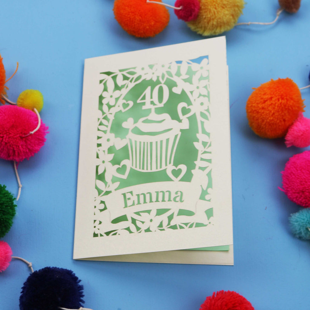 40th Birthday Card – Personalised Laser Cut Cupcake Design