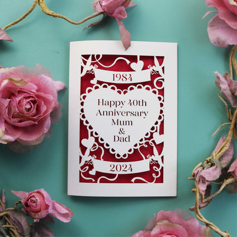 Personalised Papercut Anniversary Card - A6 (small) / Dark red