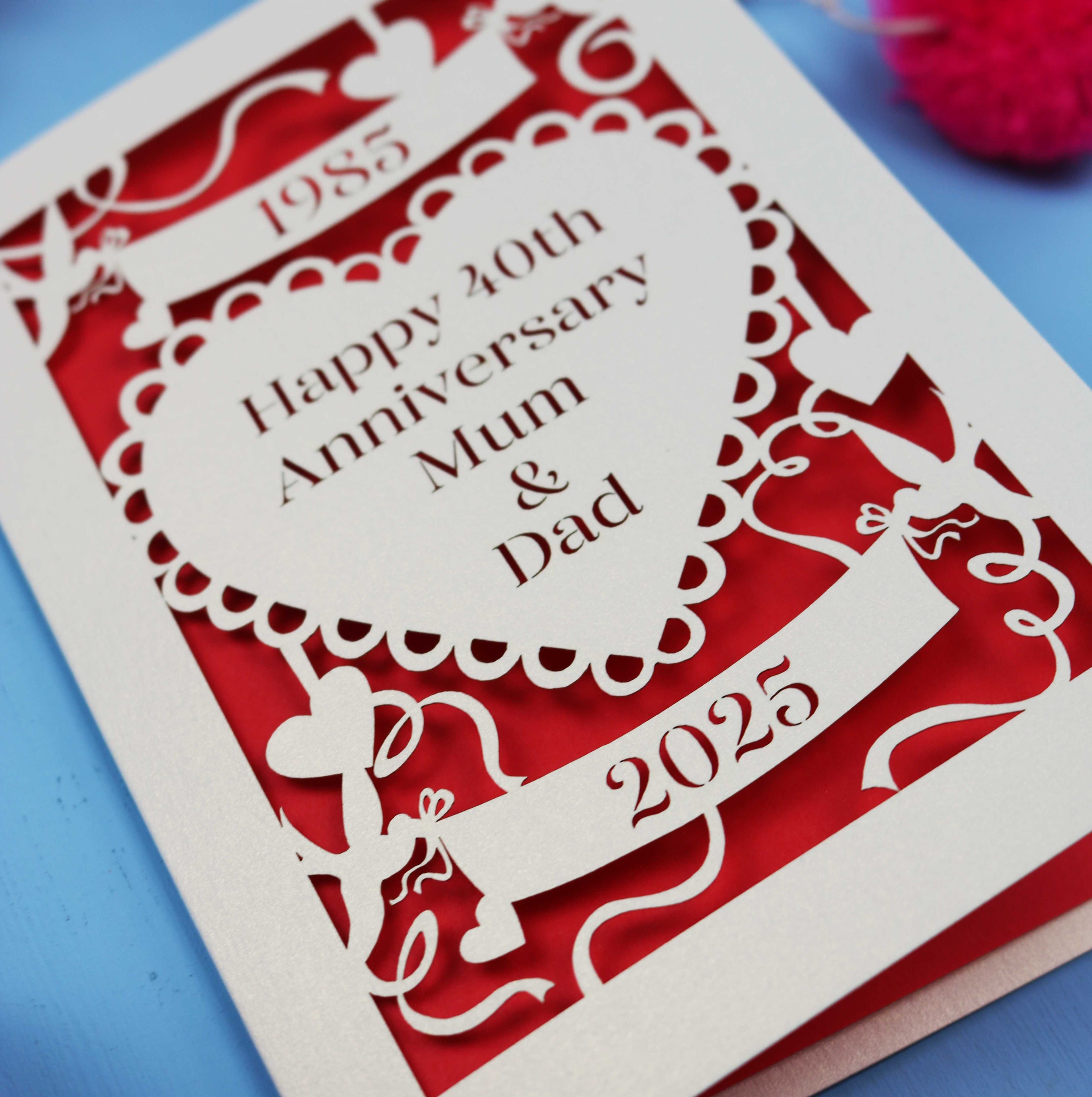 Personalised Papercut 40th Anniversary Card