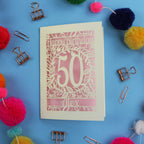 50th Birthday Card – Personalised Laser Cut Flower Design