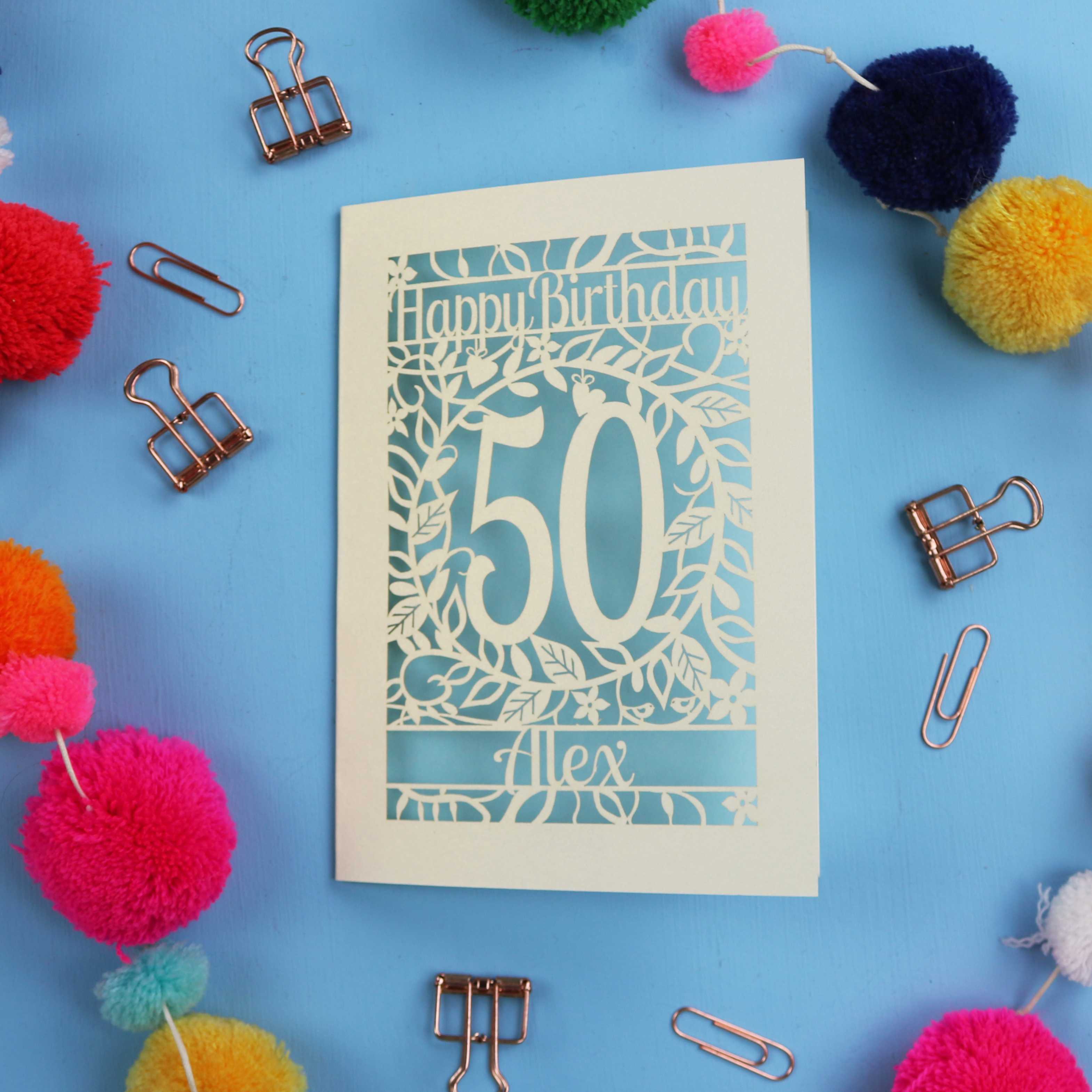 50th Birthday Card – Personalised Laser Cut Flower Design