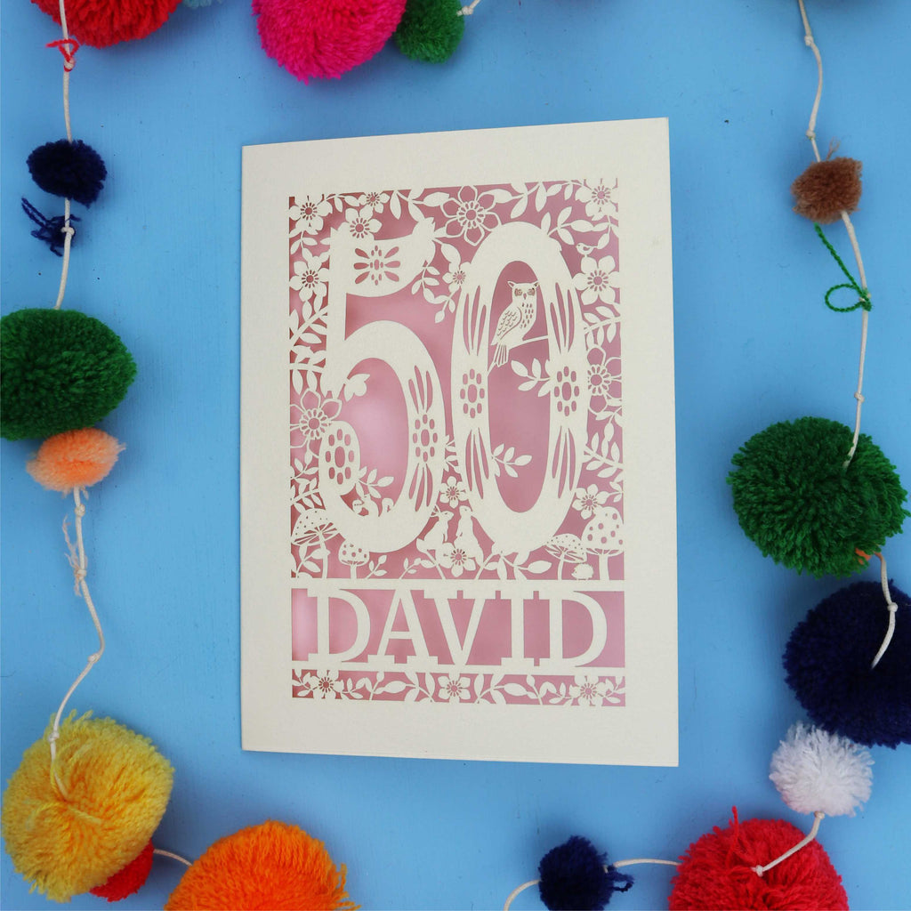 50th Birthday Card – Personalised Laser Cut Woodland Design