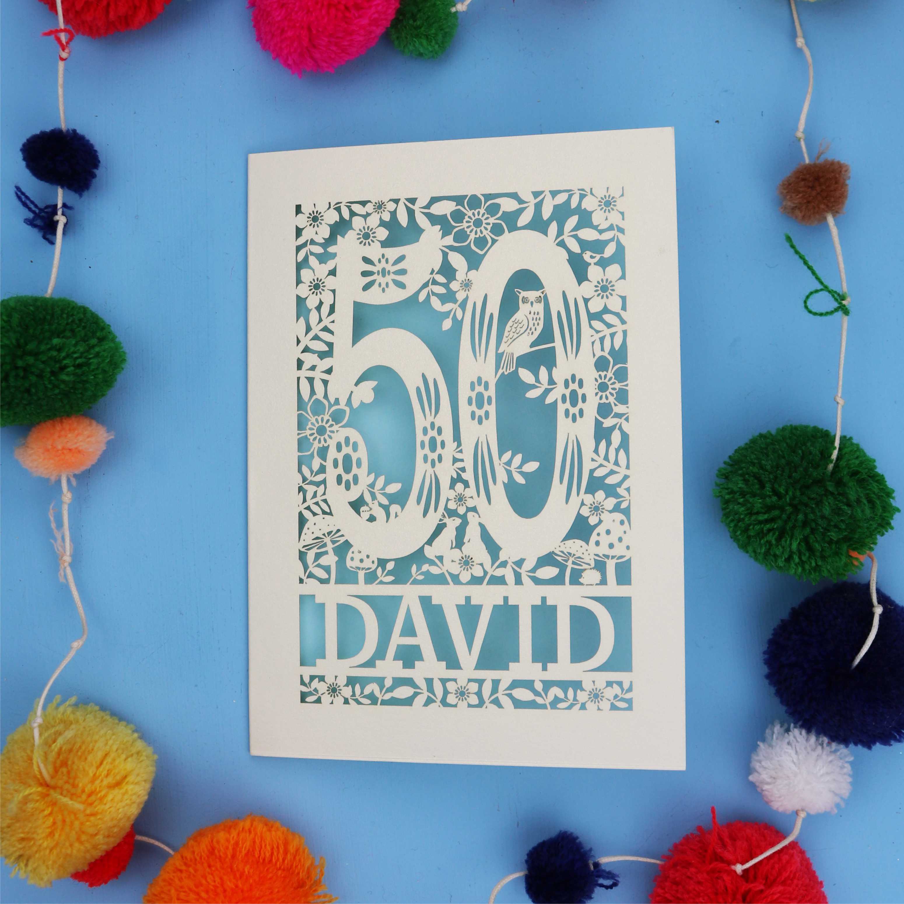 50th Birthday Card – Personalised Laser Cut Woodland Design