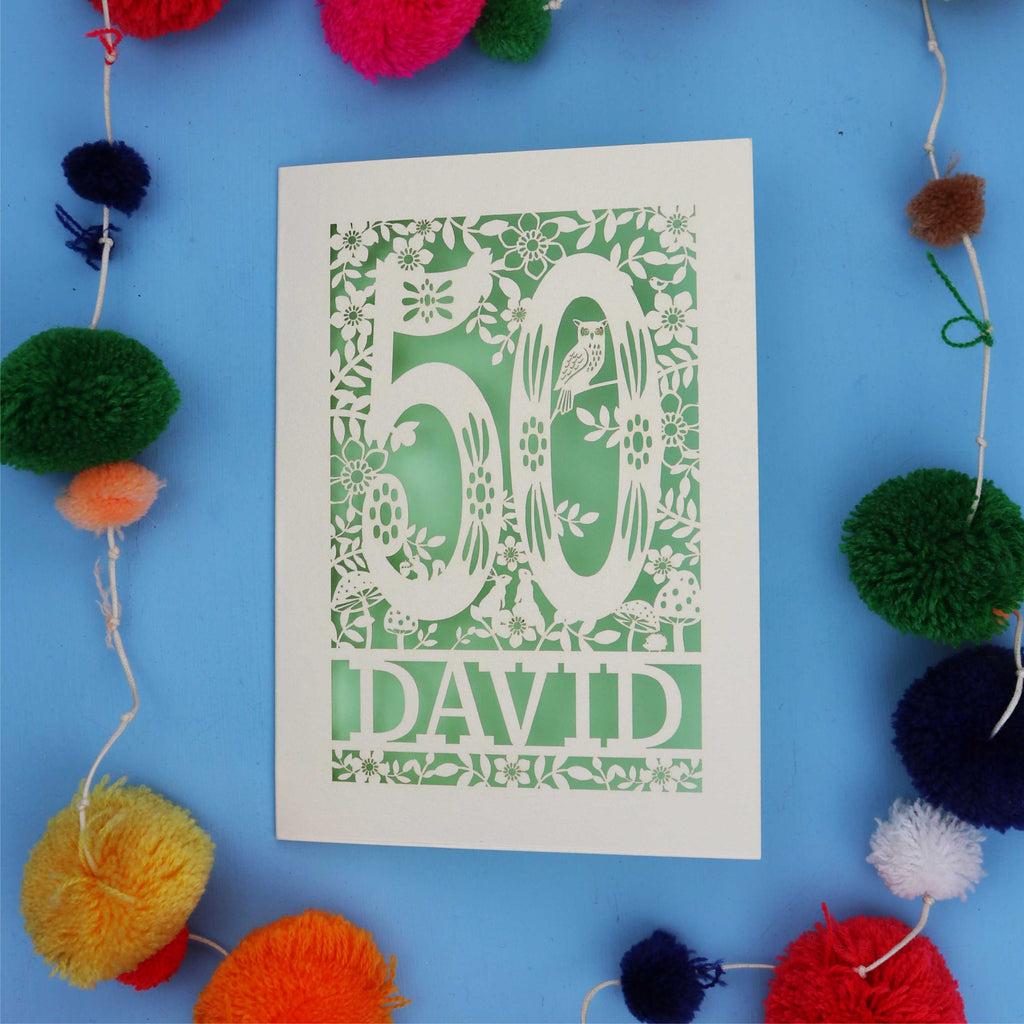 50th Birthday Card – Personalised Laser Cut Woodland Design