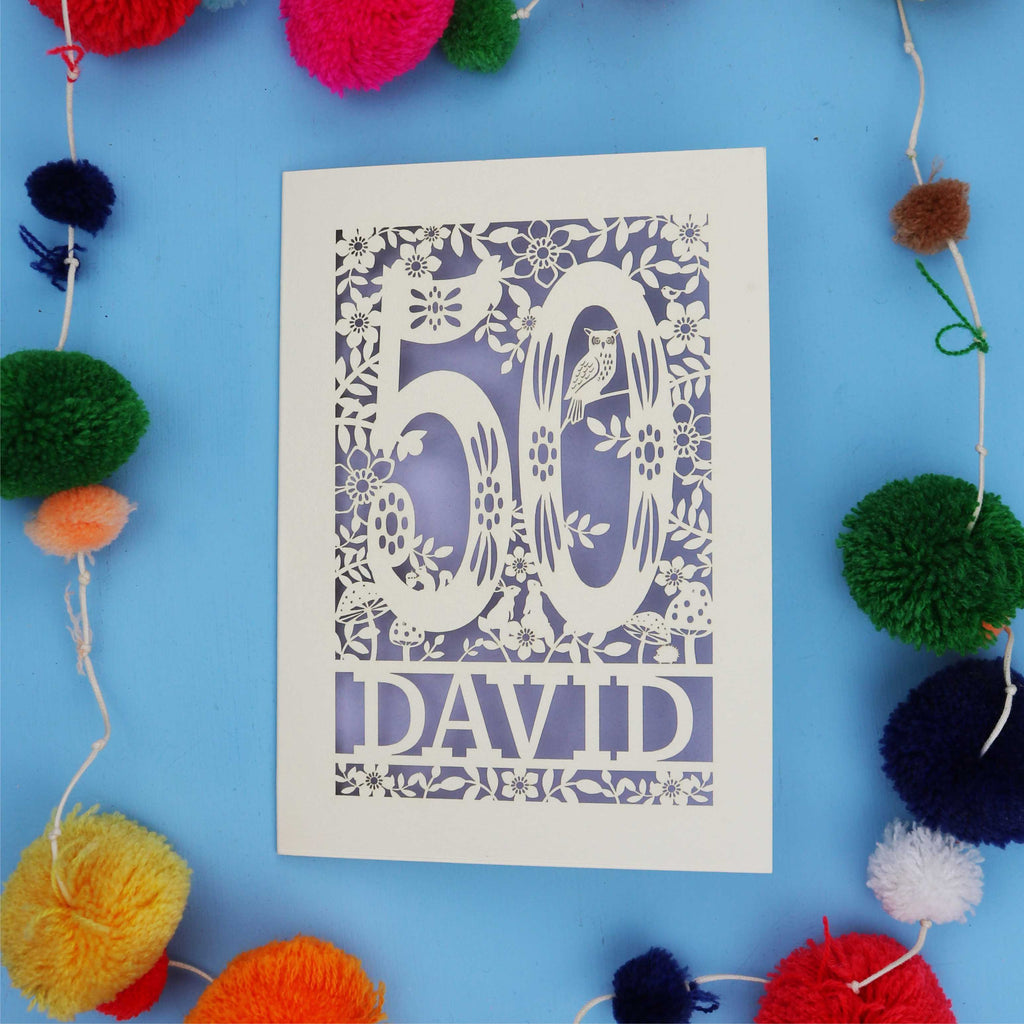 50th Birthday Card – Personalised Laser Cut Woodland Design