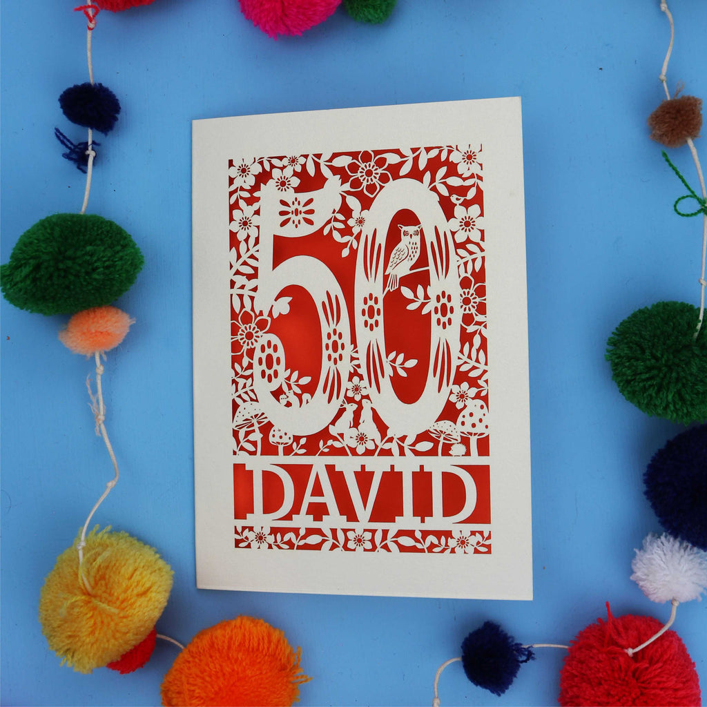 50th Birthday Card – Personalised Laser Cut Woodland Design