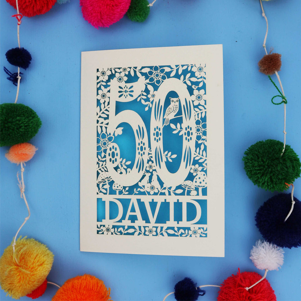 50th Birthday Card – Personalised Laser Cut Woodland Design