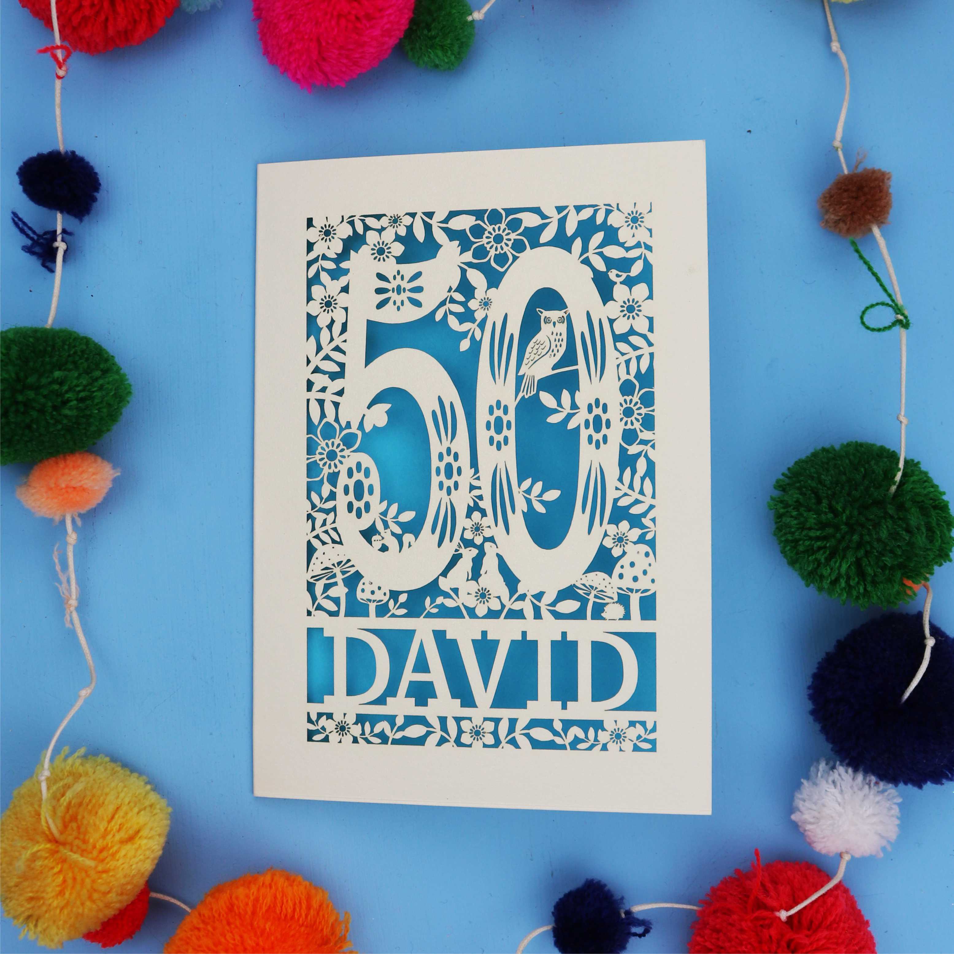50th Birthday Card – Personalised Laser Cut Woodland Design