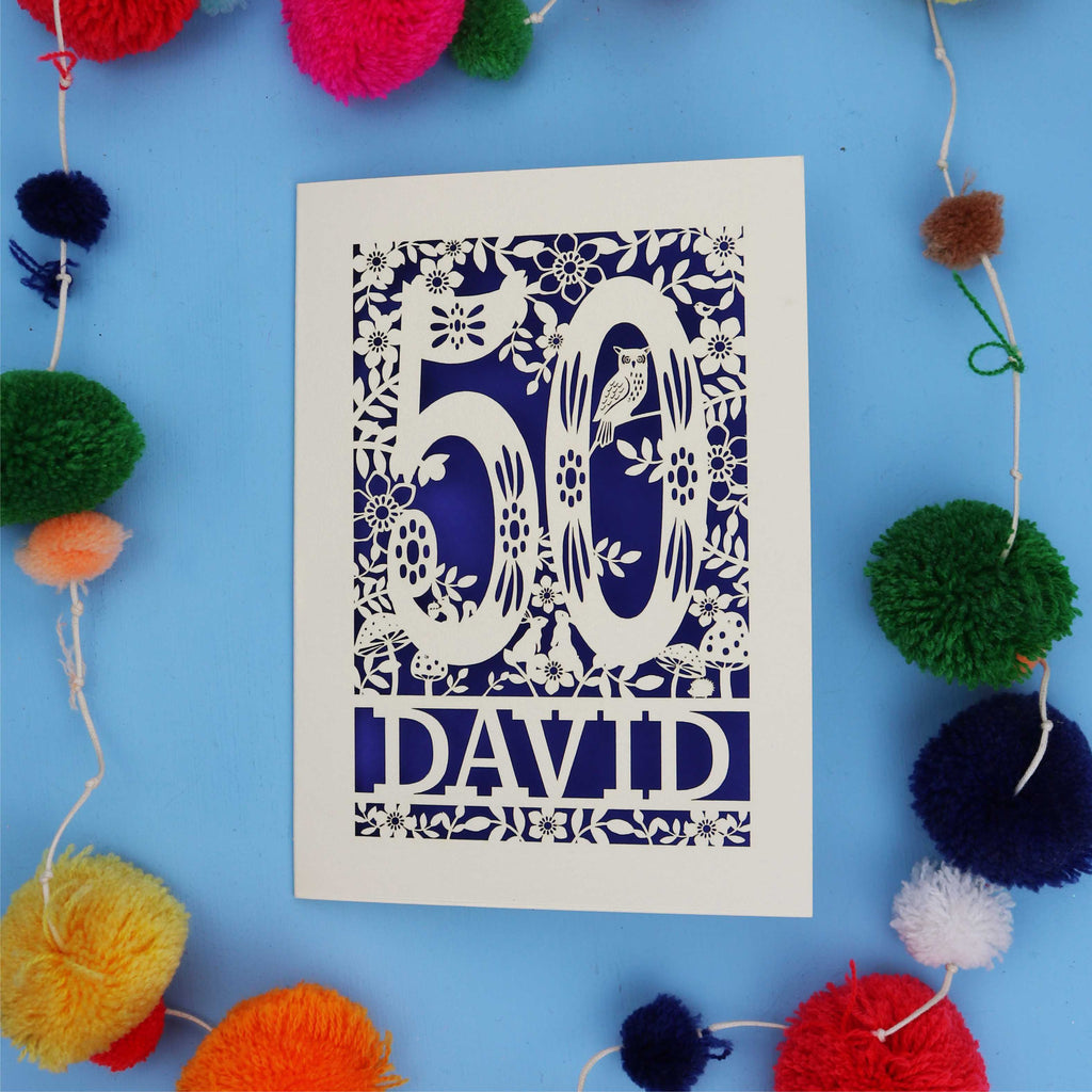 50th Birthday Card – Personalised Laser Cut Woodland Design