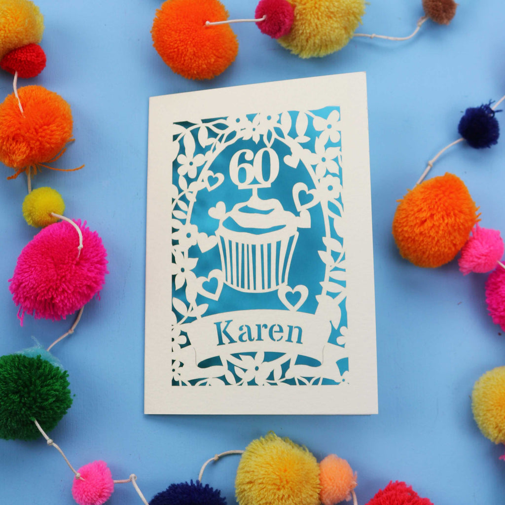 60th Birthday Card – Personalised Laser Cut Cupcake Design