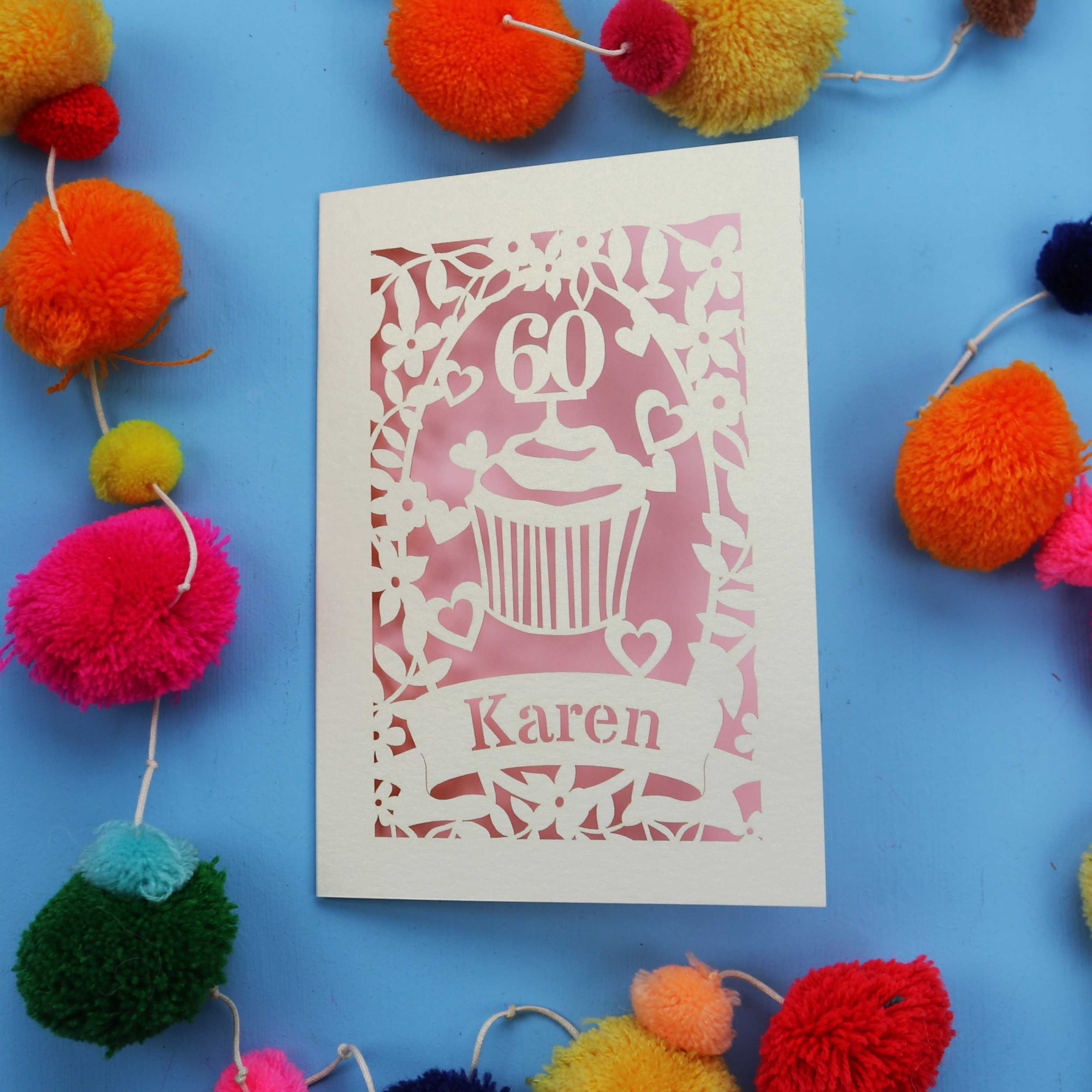 60th Birthday Card – Personalised Laser Cut Cupcake Design