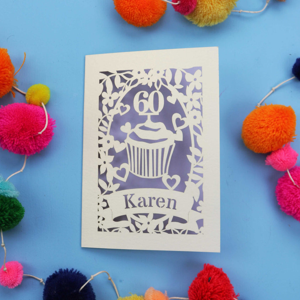 60th Birthday Card – Personalised Laser Cut Cupcake Design
