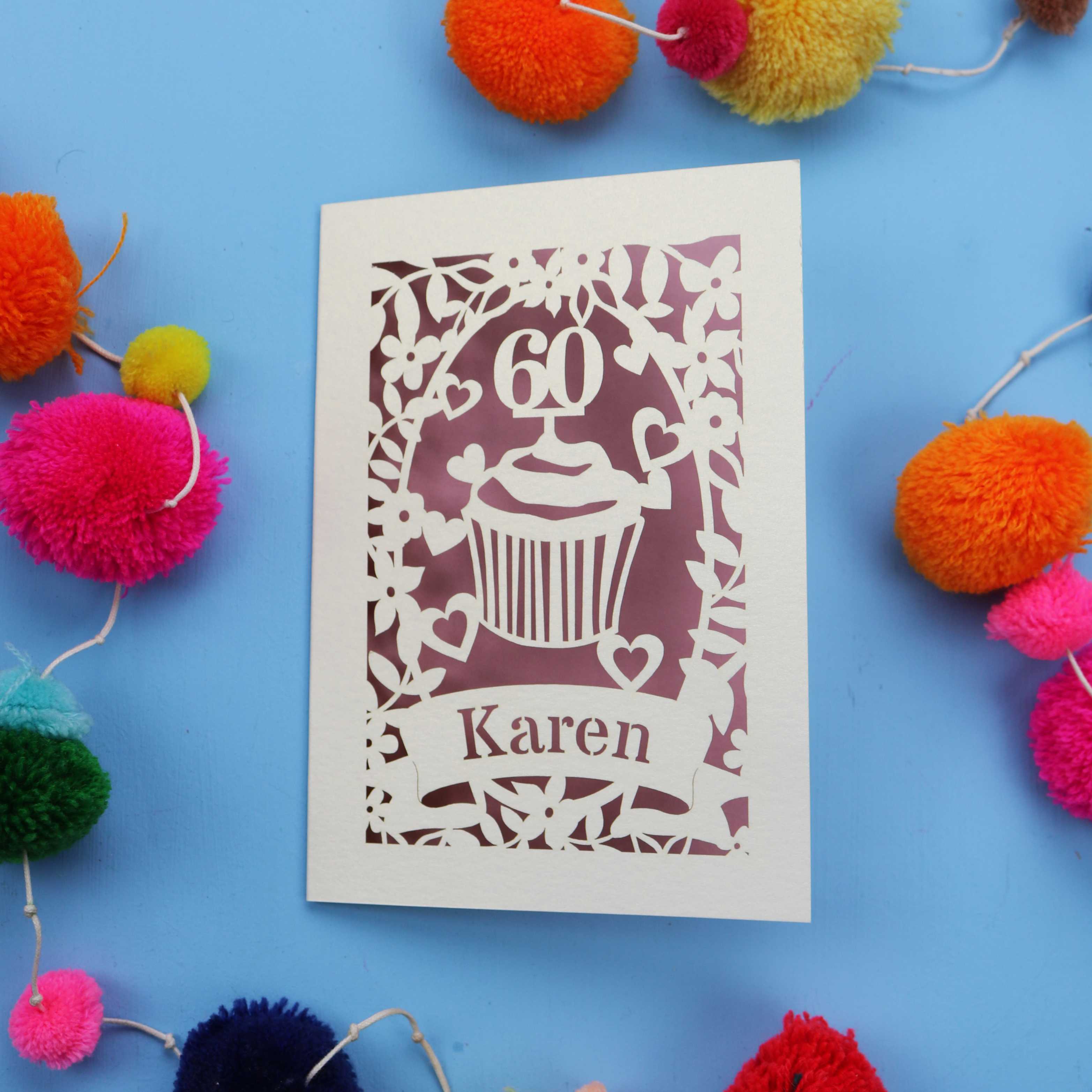 60th Birthday Card – Personalised Laser Cut Cupcake Design