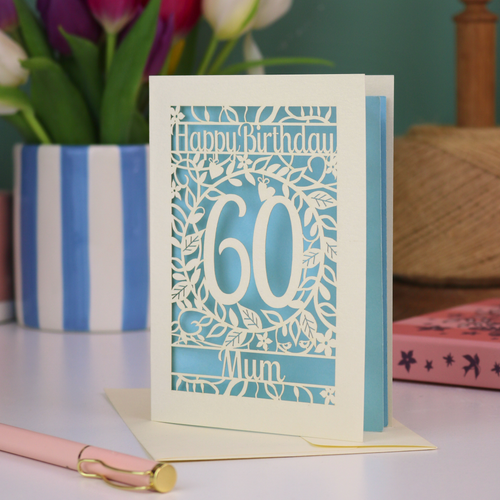 60th Birthday Card – Personalised Laser Cut Flower Design