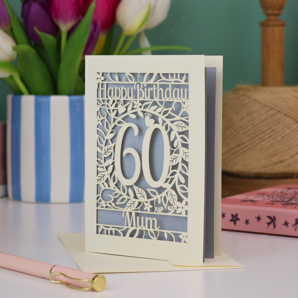 60th Birthday Card – Personalised Laser Cut Flower Design