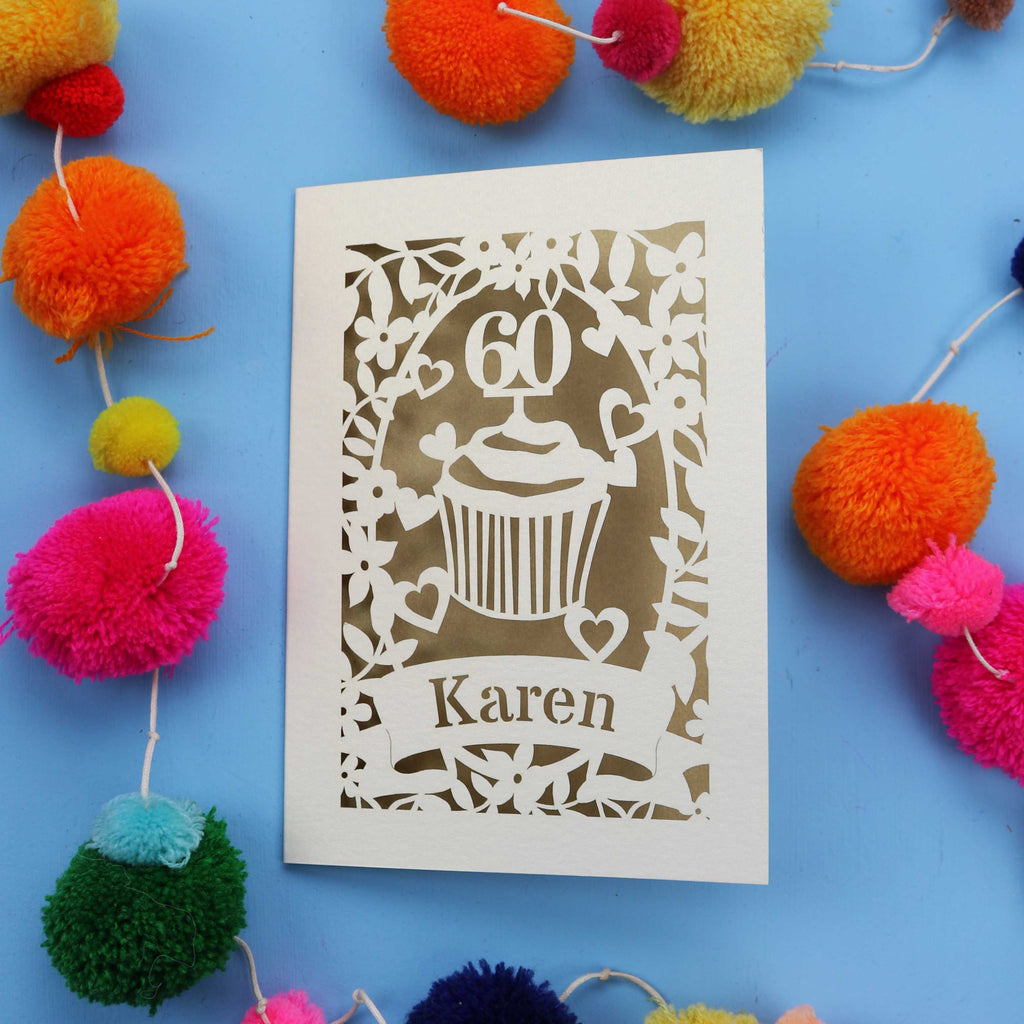 60th Birthday Card – Personalised Laser Cut Cupcake Design