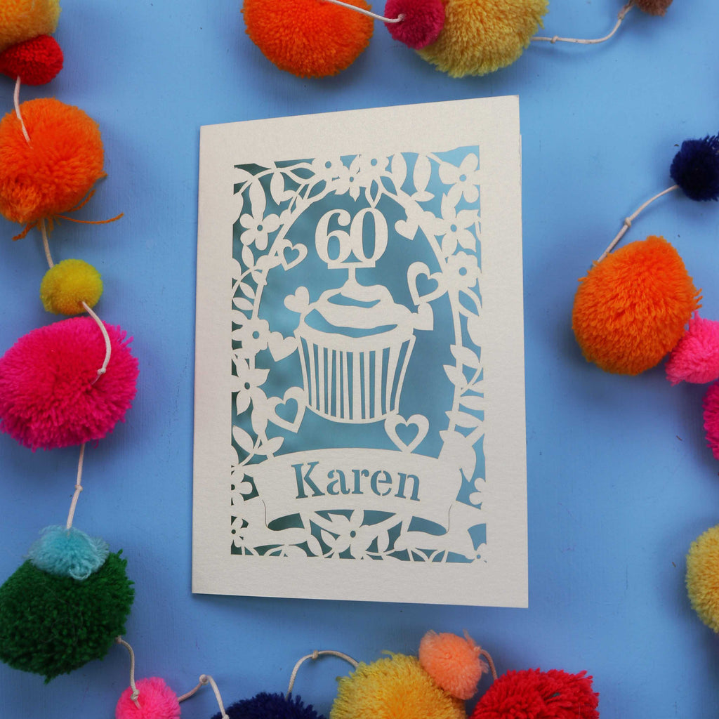 60th Birthday Card – Personalised Laser Cut Cupcake Design