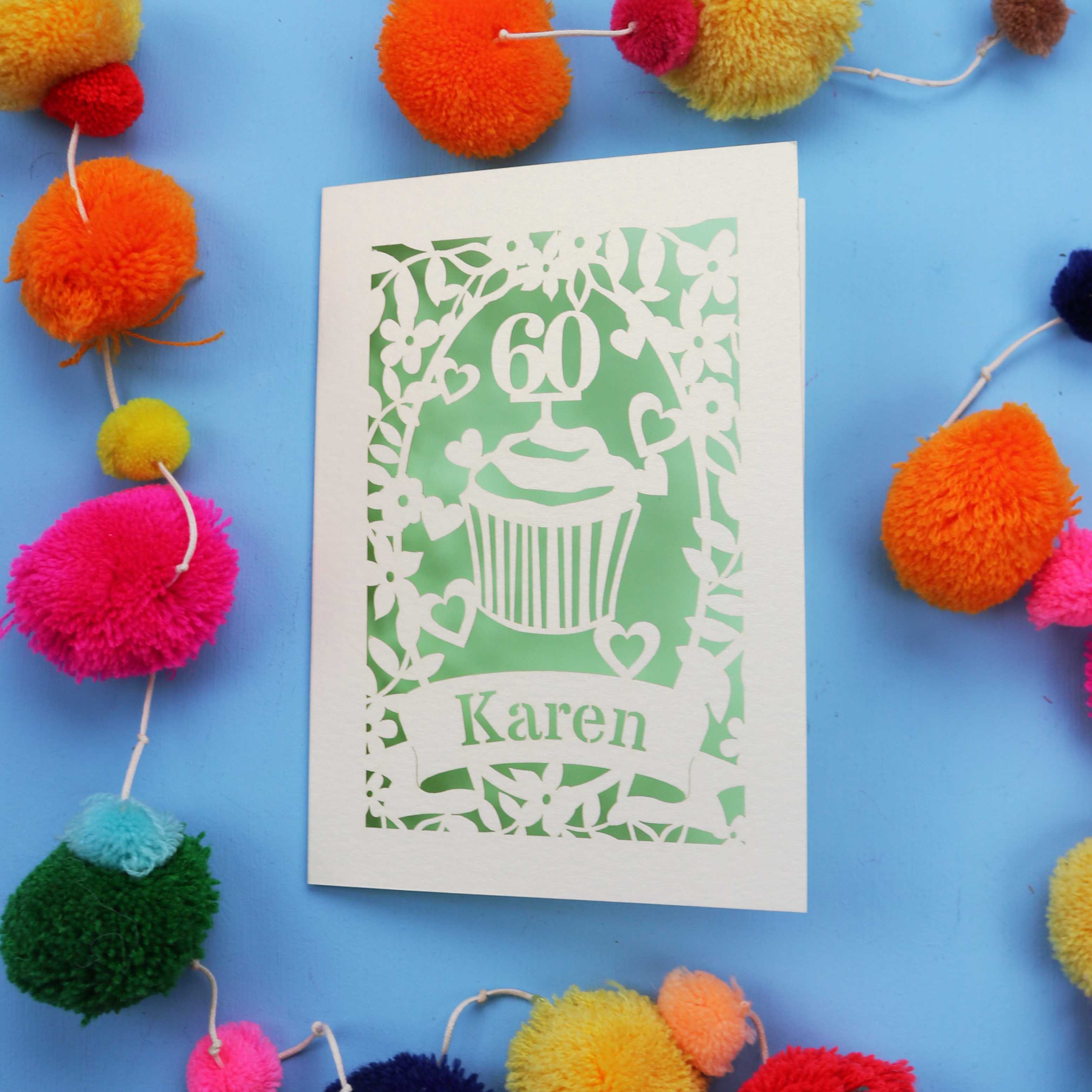 60th Birthday Card – Personalised Laser Cut Cupcake Design