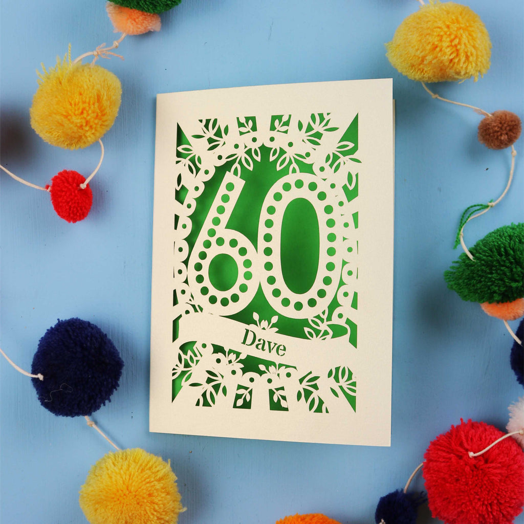 60th Birthday Card – Personalised Laser Cut Spotty Number Design