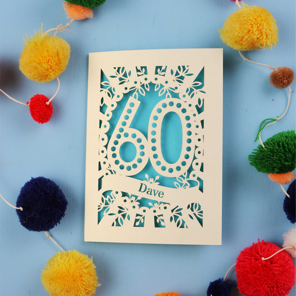 60th Birthday Card – Personalised Laser Cut Spotty Number Design
